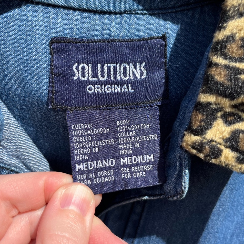 90s Solutions Denim Button-Up Shirt Leopard Collar Animal Print Funky - Picture 5 of 13